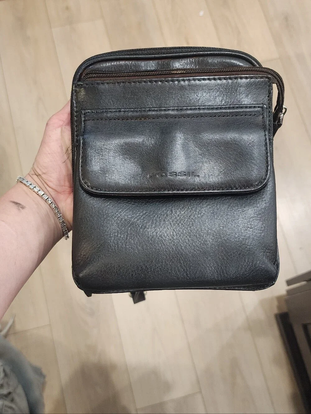 Fossil Black Leather Men's Crossbody Bag